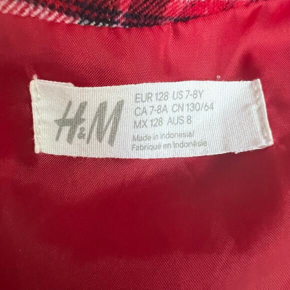 H&M Dress Girls 7-8 Red Plaid Flannel Sleeveless Bow Lined Holiday Party Classic - Picture 7 of 8